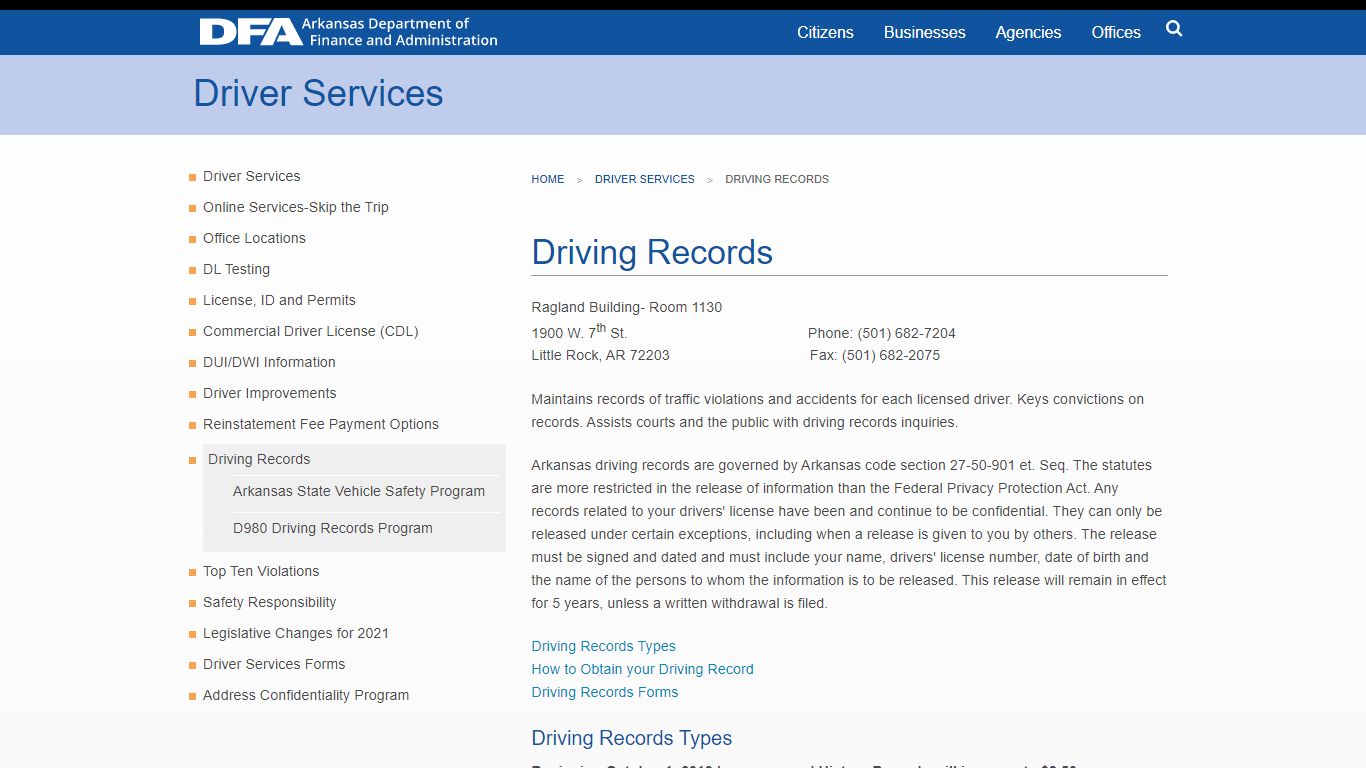 Driving Records | Department of Finance and Administration - Arkansas